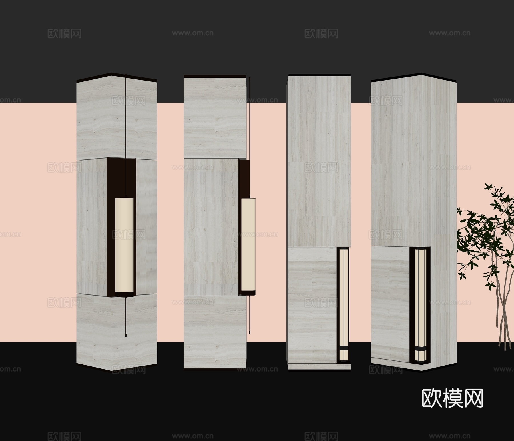 现代柱子装饰柱 顶梁柱 创意柱子 带灯装饰柱su模型