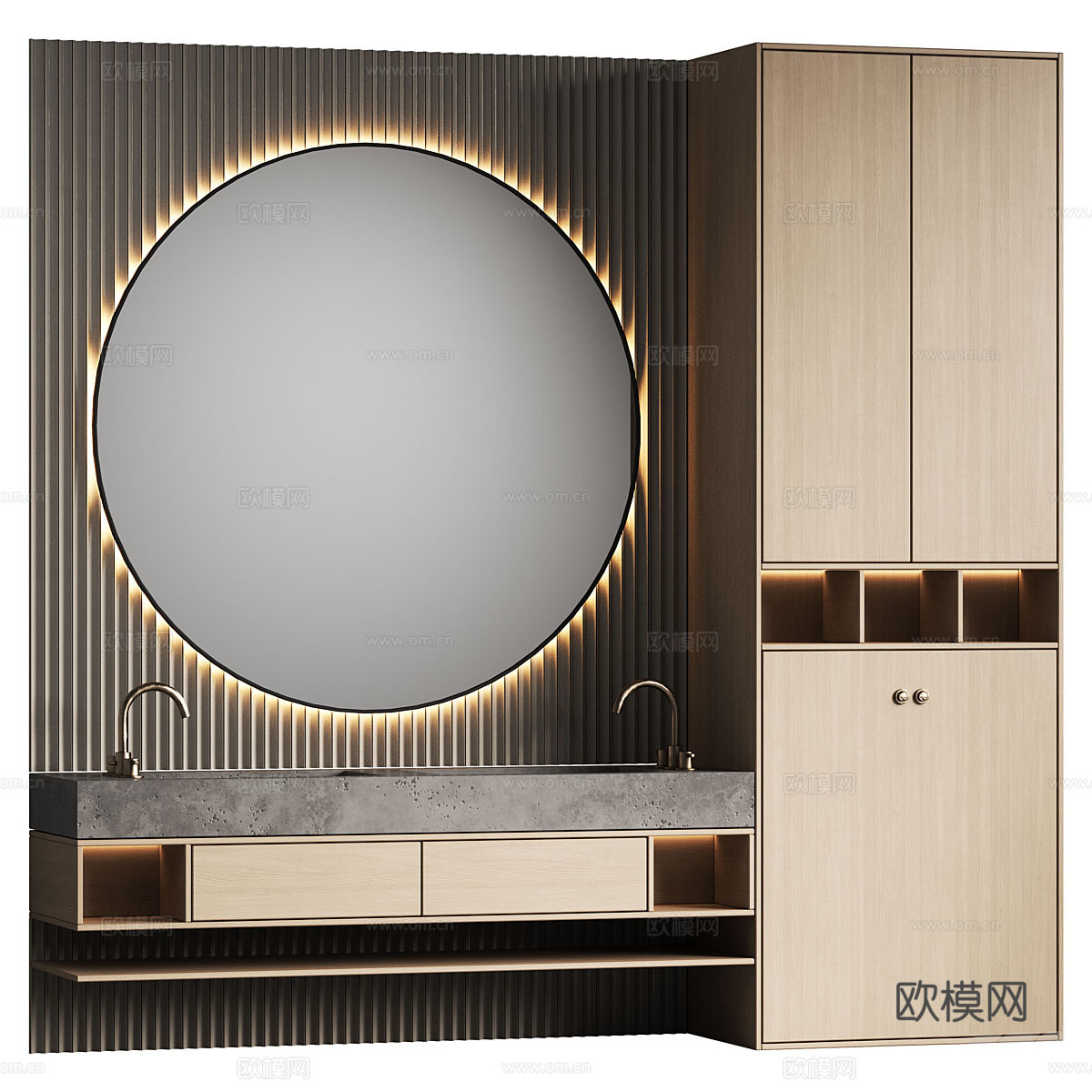 新中式双台盆浴室柜 台盆柜3d模型