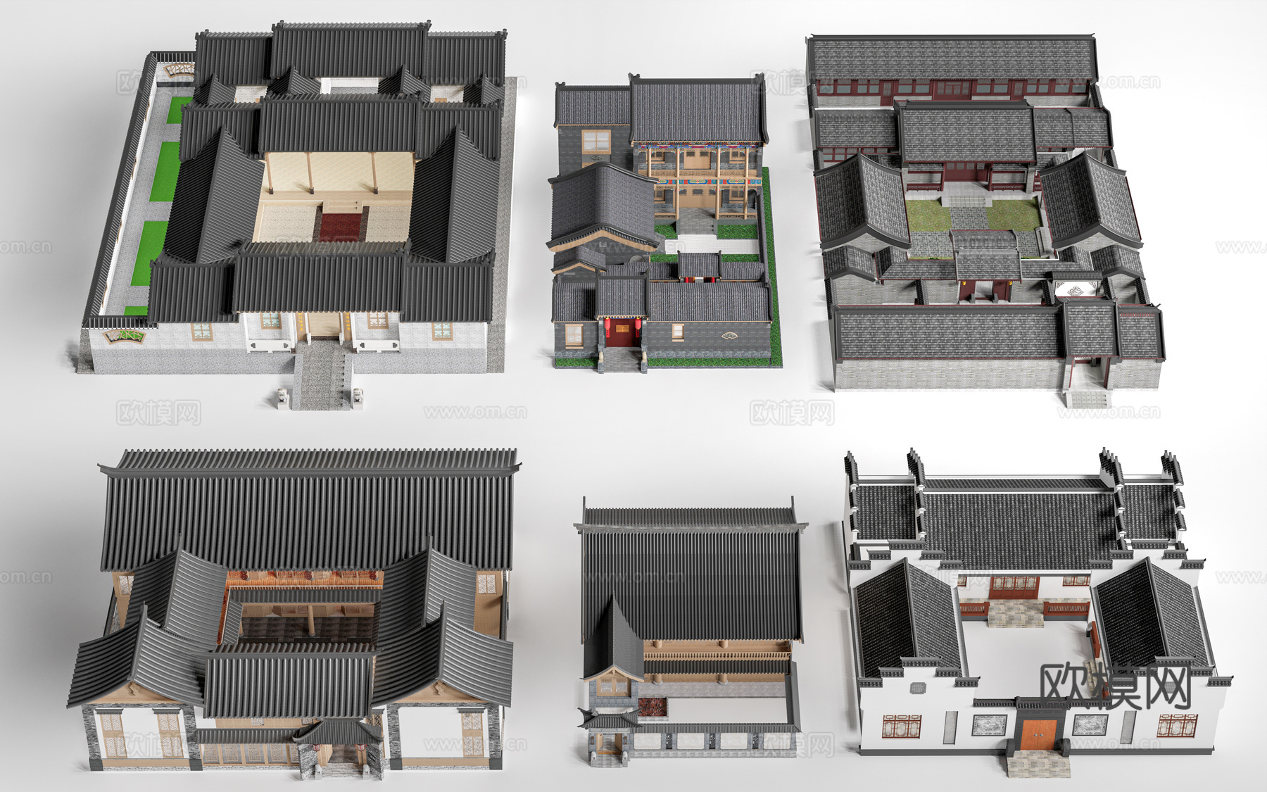 中式四合院建筑 中式院落 中式坡屋顶建筑 中式庭院su模型