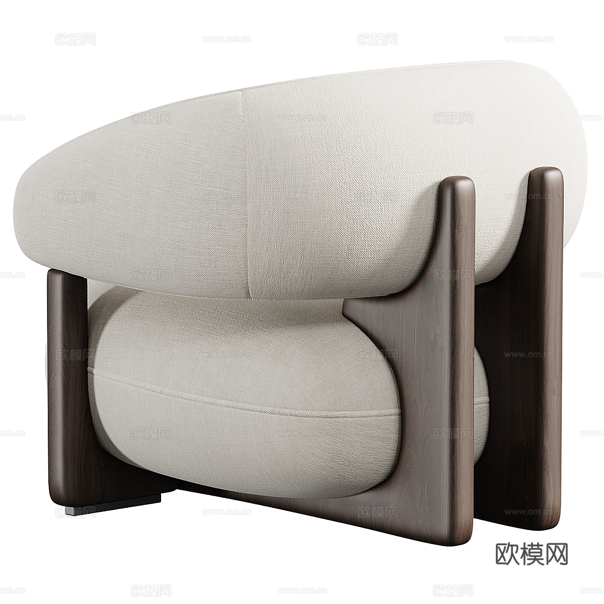 现代意式布艺木质扶手椅3d模型