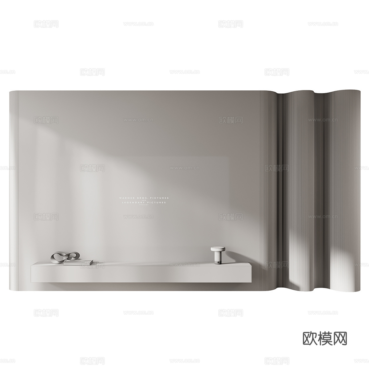 现代侘寂投影电视背景墙3d模型