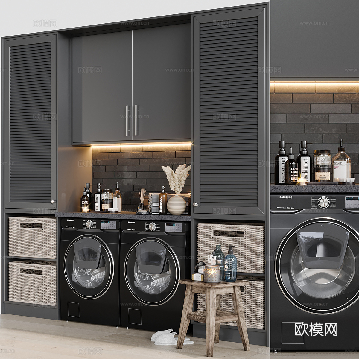 现代意式洗衣机柜 阳台柜 洗衣机 烘干机3d模型