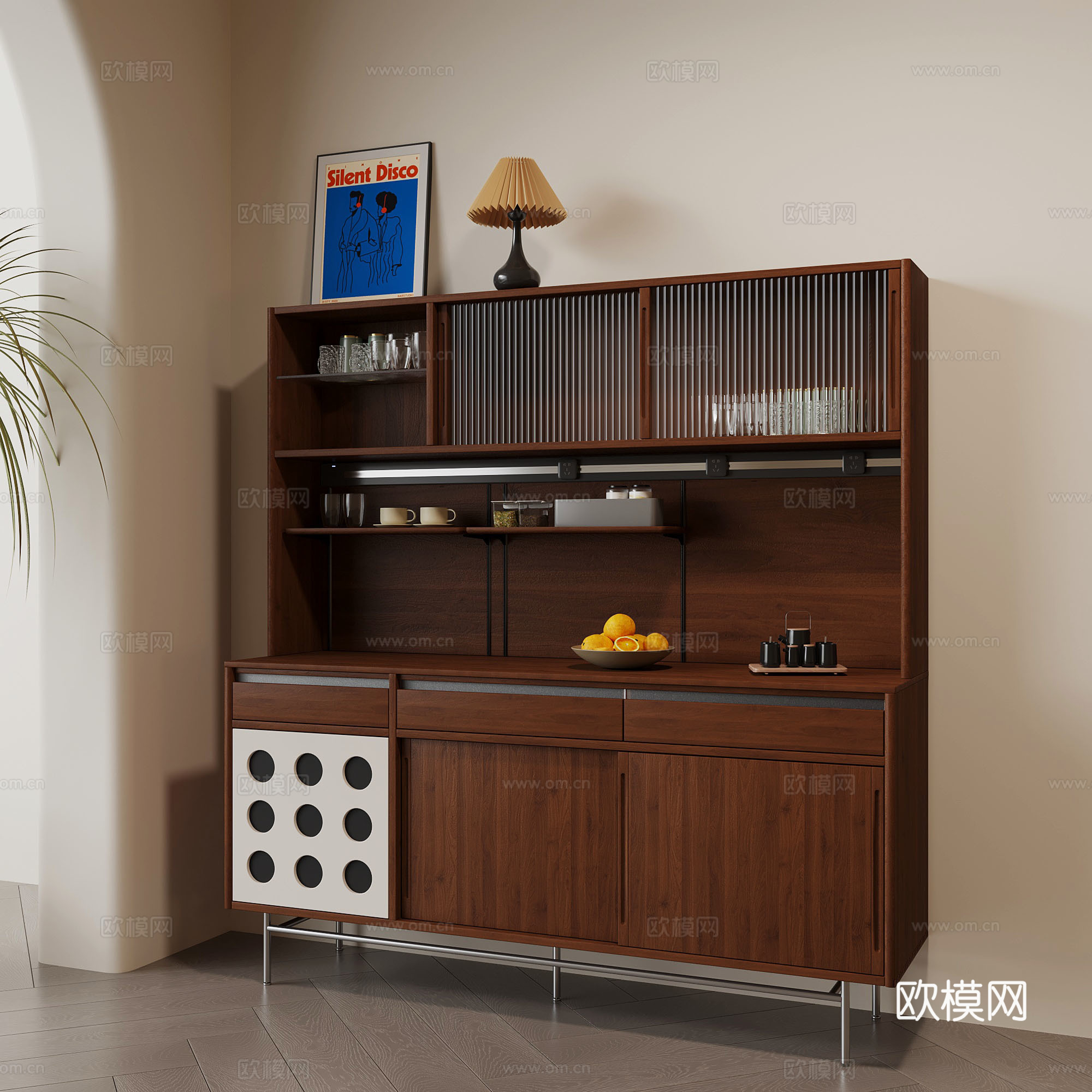 中古风餐边柜 备餐柜su模型