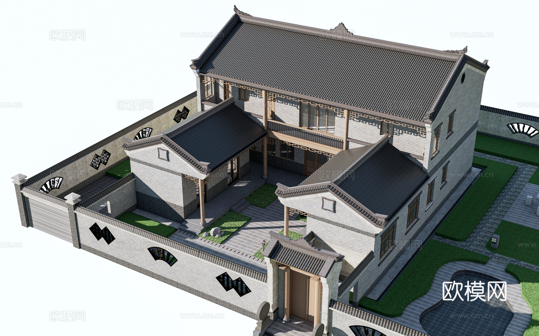 中式四合院建筑 中式院落 中式坡屋顶建筑 中式庭院su模型