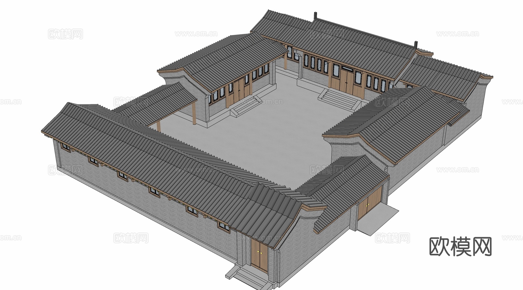 中式四合院建筑 中式院落 中式坡屋顶建筑 中式庭院su模型