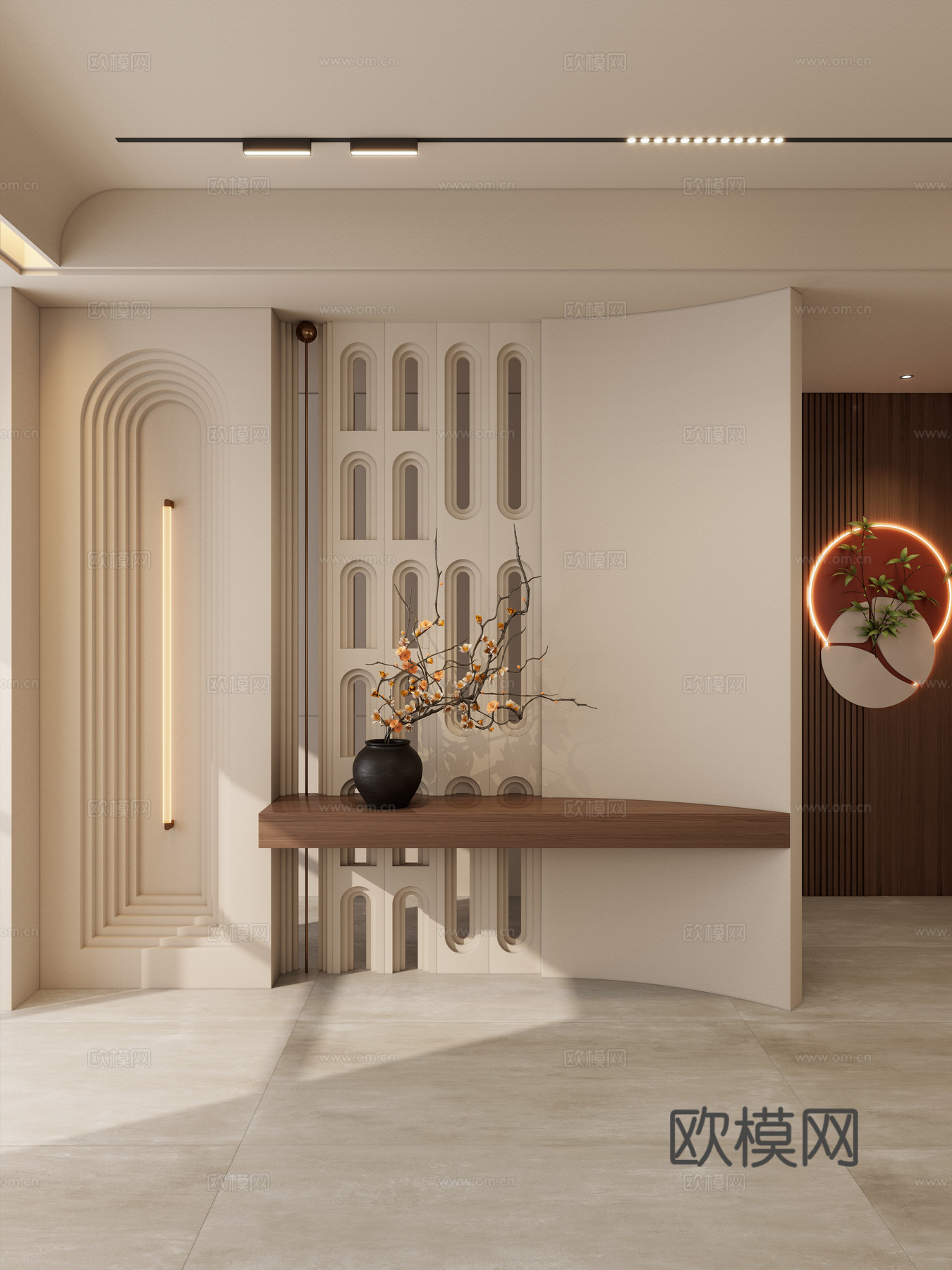 奶油 中古风 弧形洞 透景 斯卡帕叠级 墙饰 隔断 玄关3d模型
