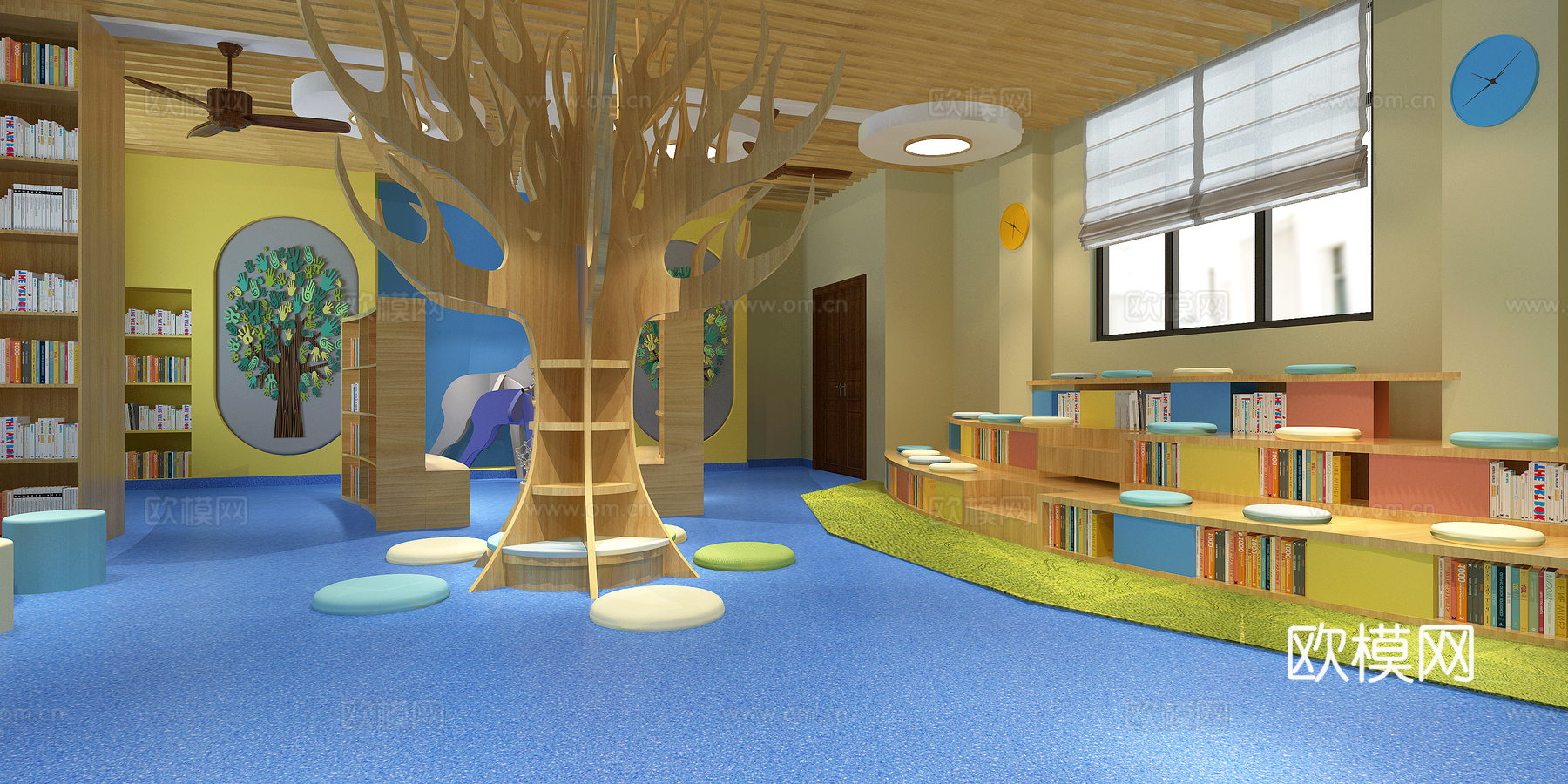后现代图书馆 小学 幼儿园 造型书架3d模型