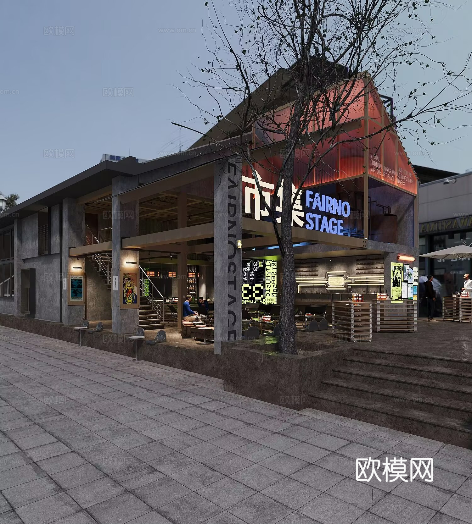 工业酒馆_酒吧_酒馆_工业风_管道_露天3d模型
