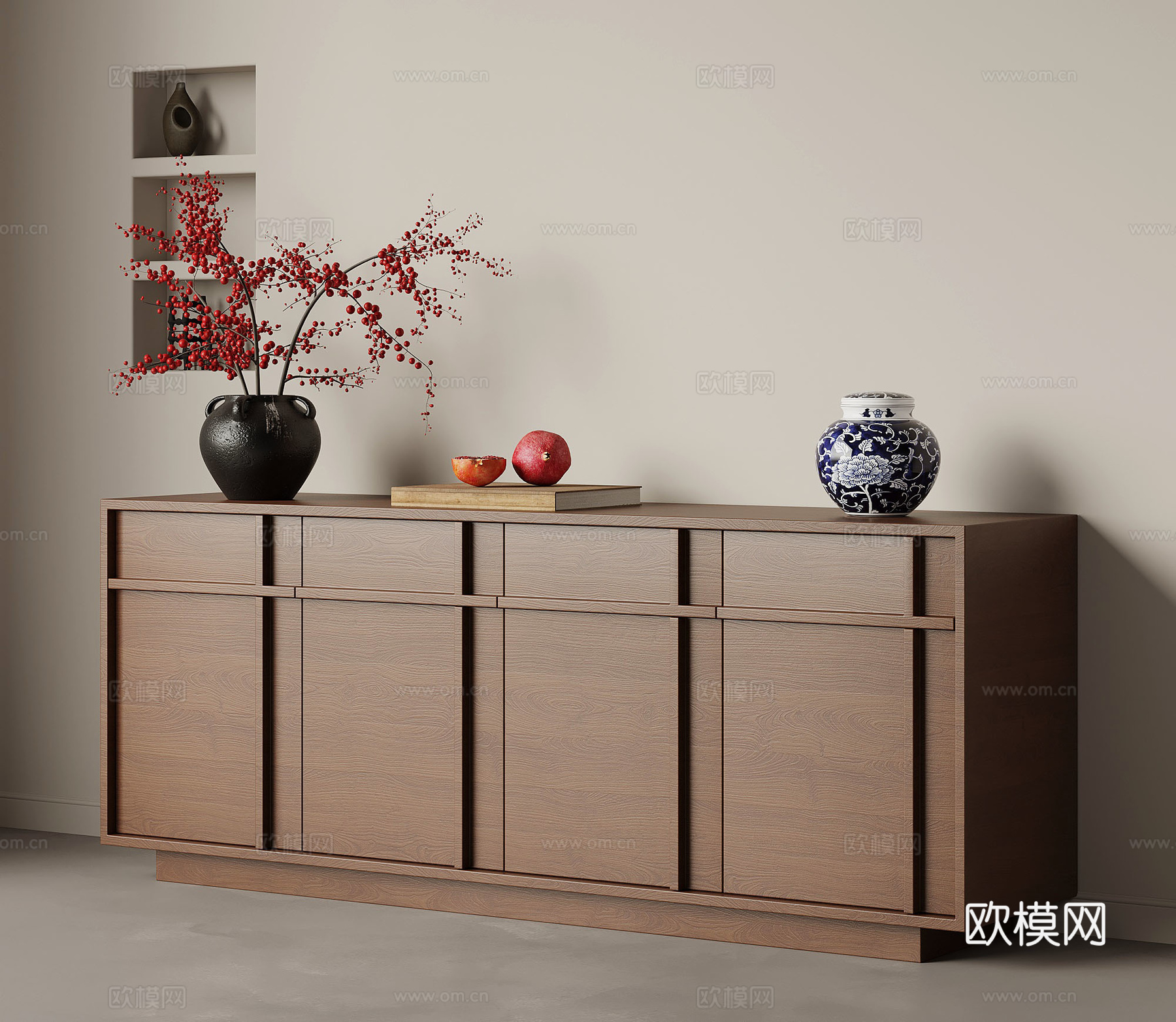 中古风玄关柜 边柜 斗柜su模型