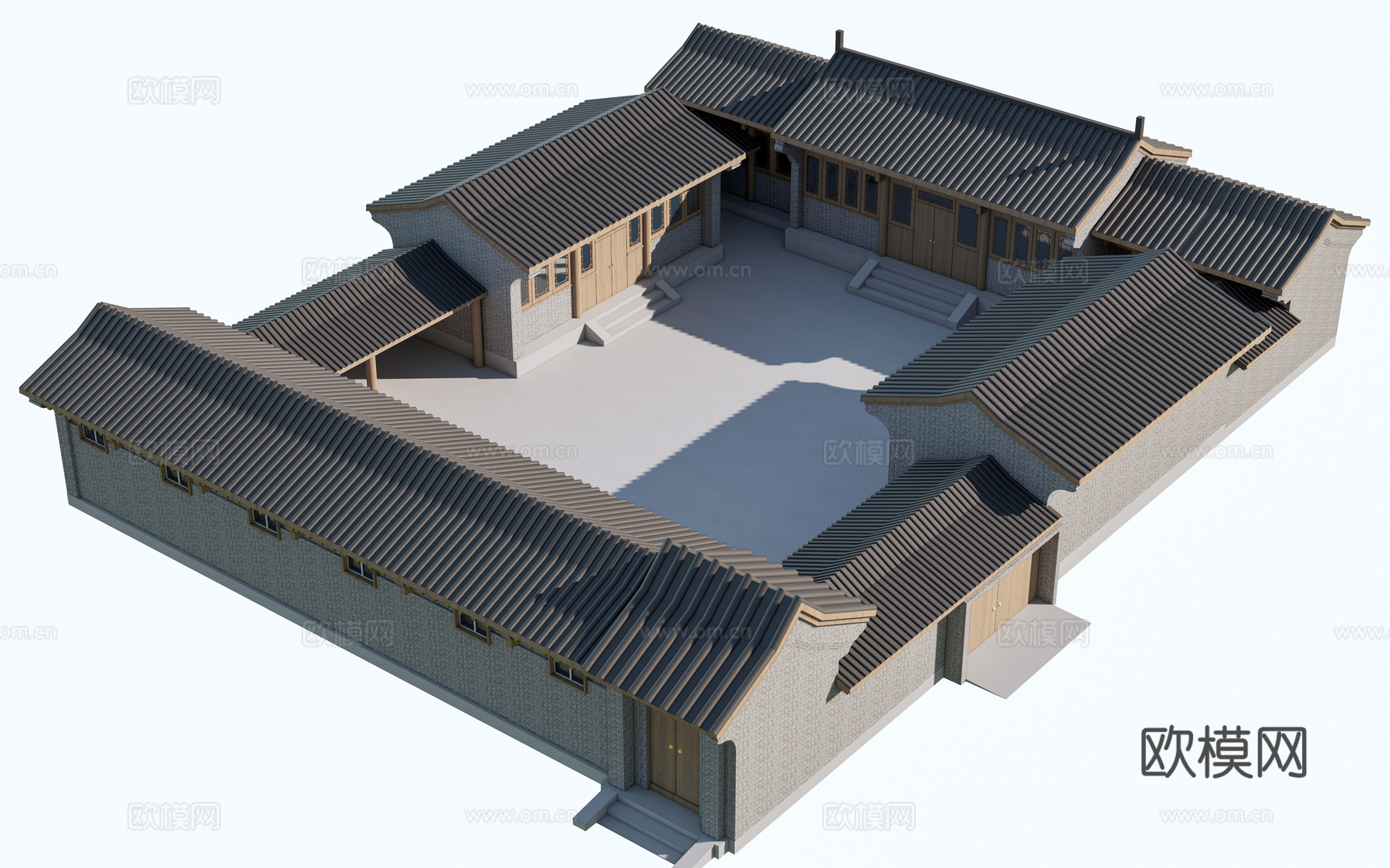 中式四合院建筑 中式院落 中式坡屋顶建筑 中式庭院su模型