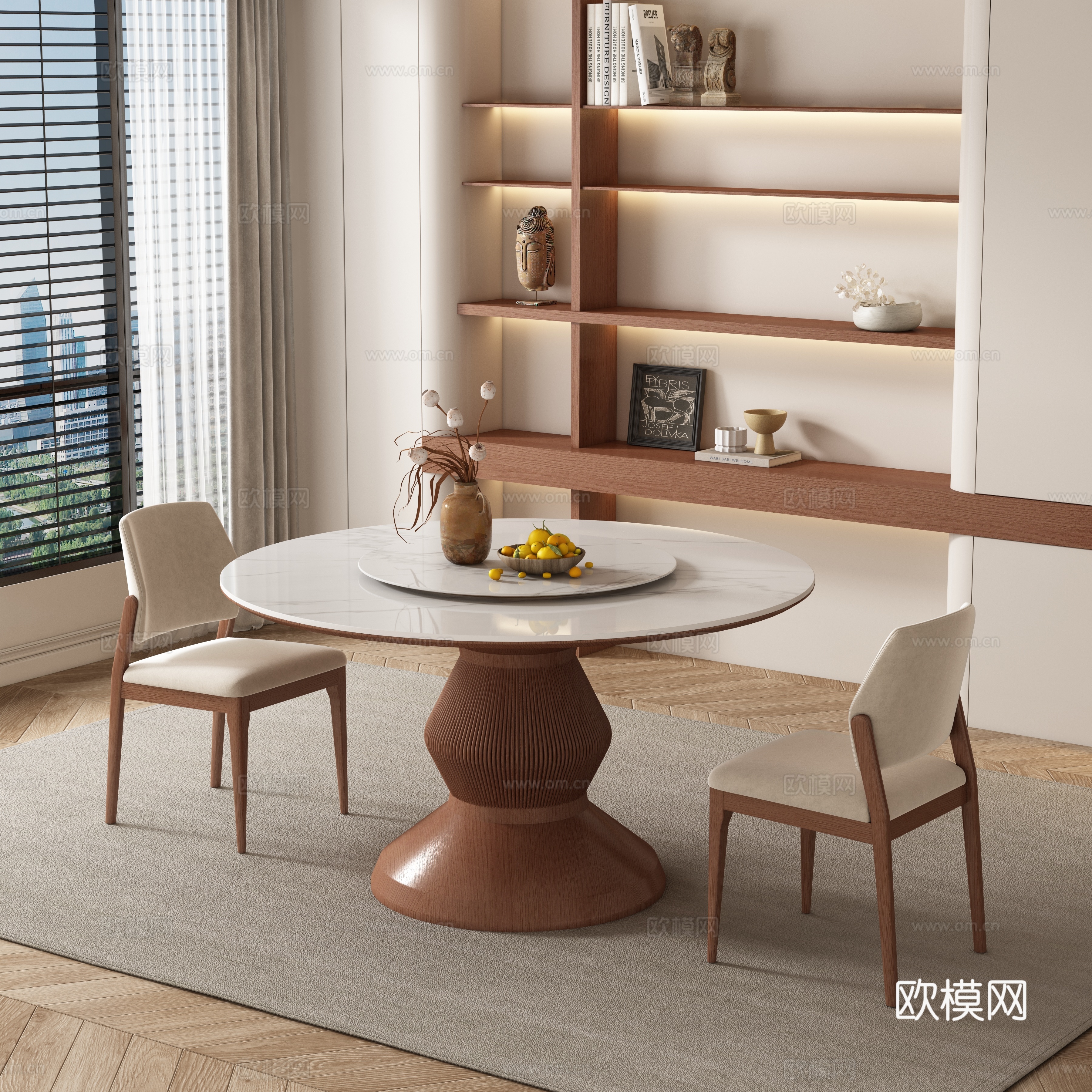 中古风餐厅 餐桌椅su模型