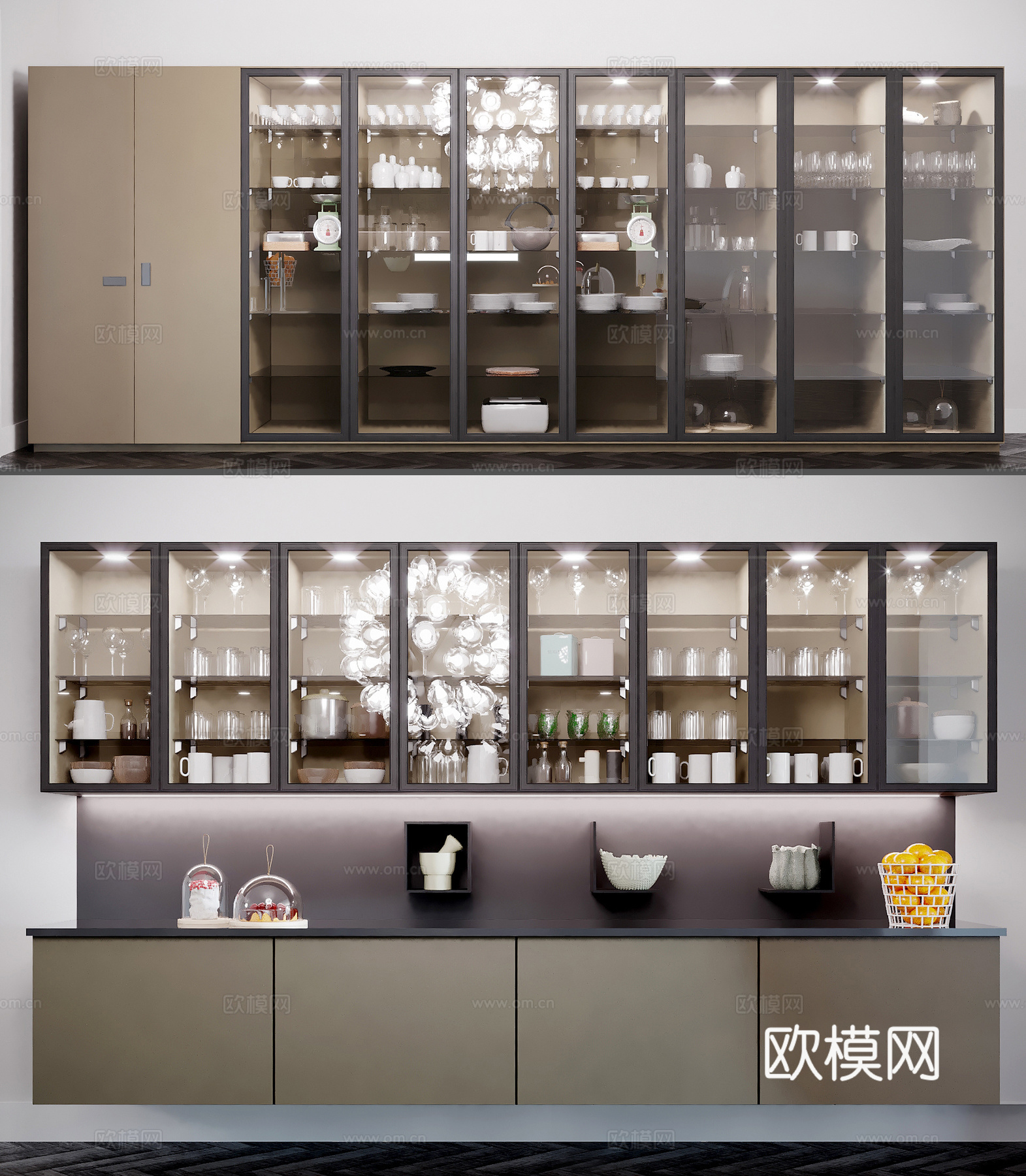 北欧酒吧凳   厨房  餐具  酒杯  花瓶  橱柜3d模型