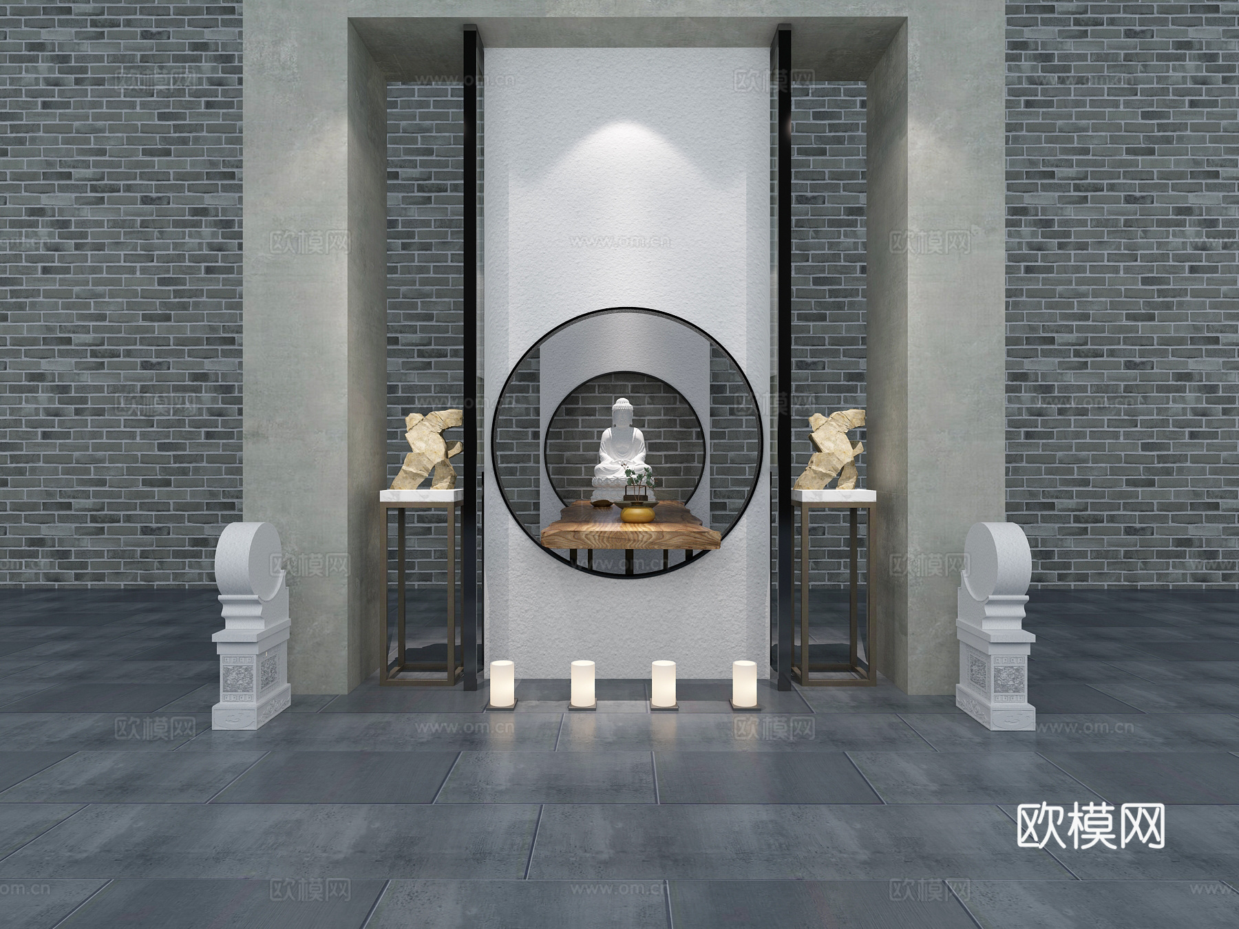 中式景观小品 佛 茶桌 抱鼓石 佛像 摆件3d模型