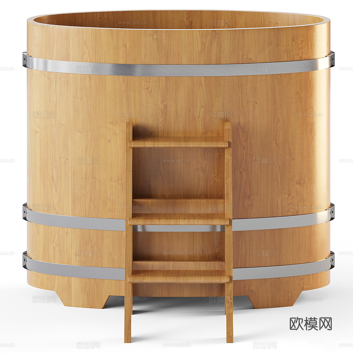现代原木风椭圆形桑拿浴 桑拿木桶3d模型