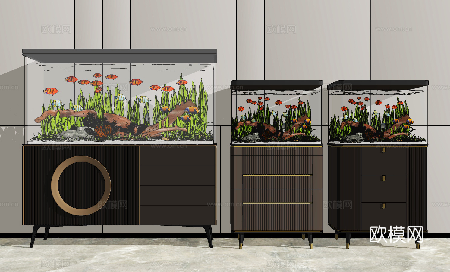 现代轻奢鱼缸水族箱su模型下载