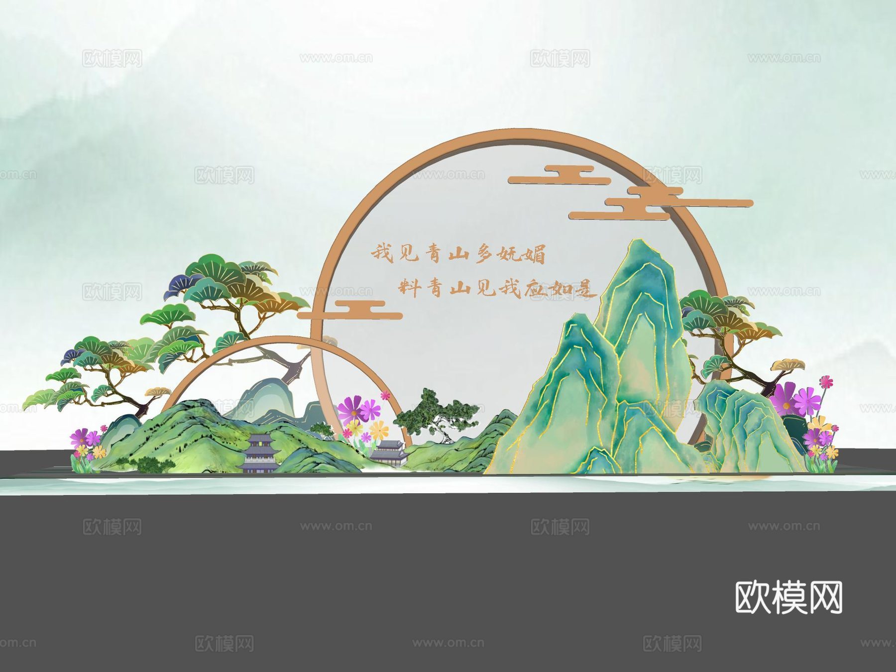 中式古风美陈雕塑su模型下载