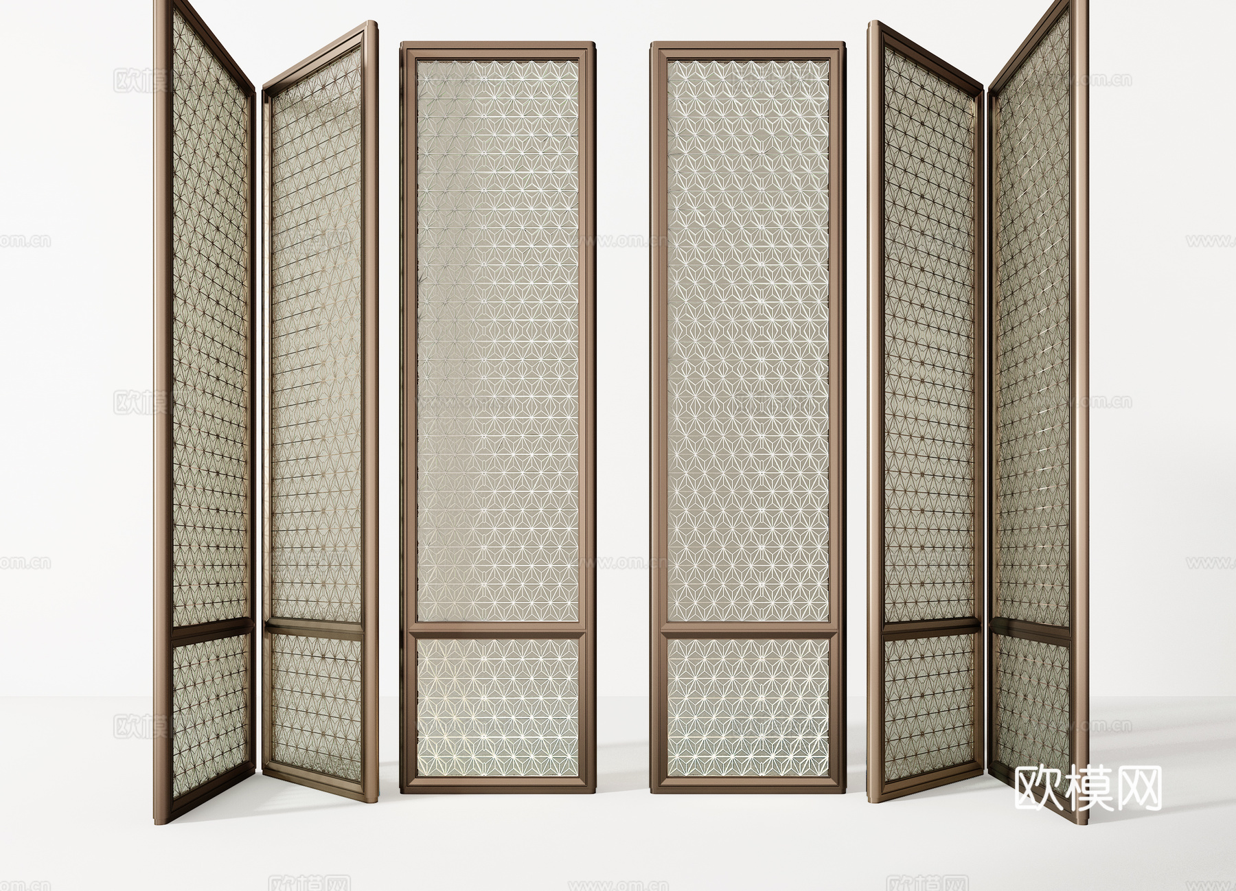 现代玻璃屏风 金属屏风隔断 水纹玻璃屏风组合3d模型