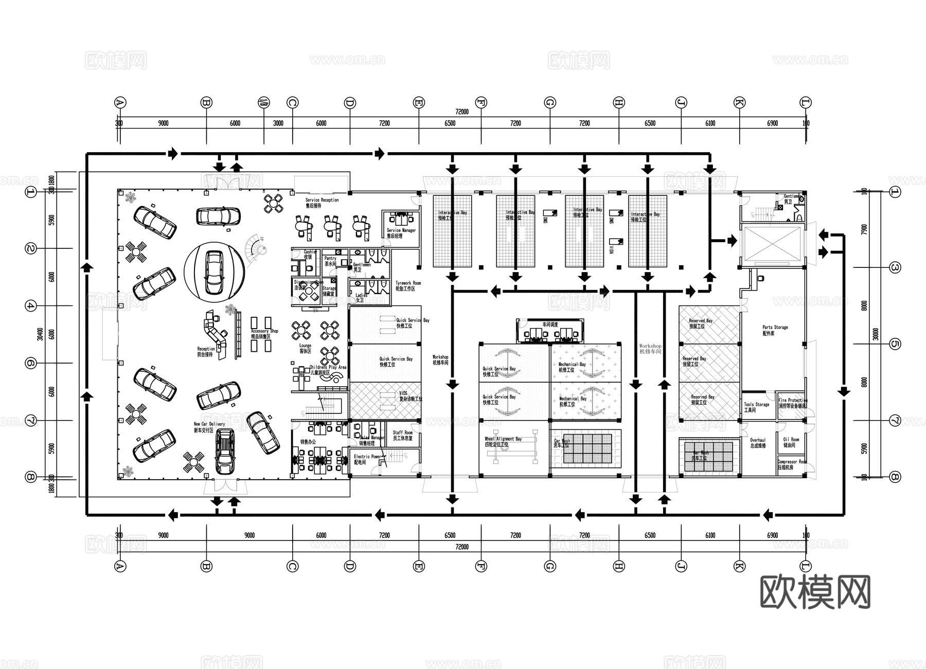 汽车专卖店平面布置图cad施工图