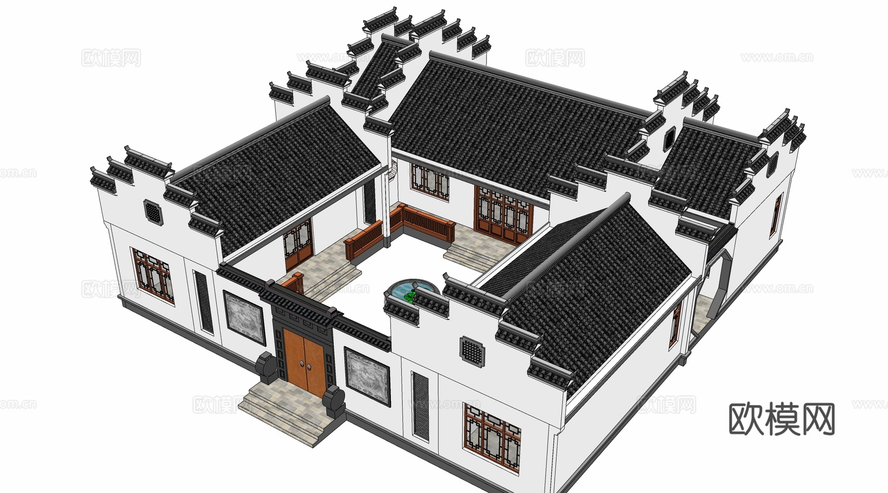 中式四合院建筑 中式院落 中式坡屋顶建筑 中式庭院su模型