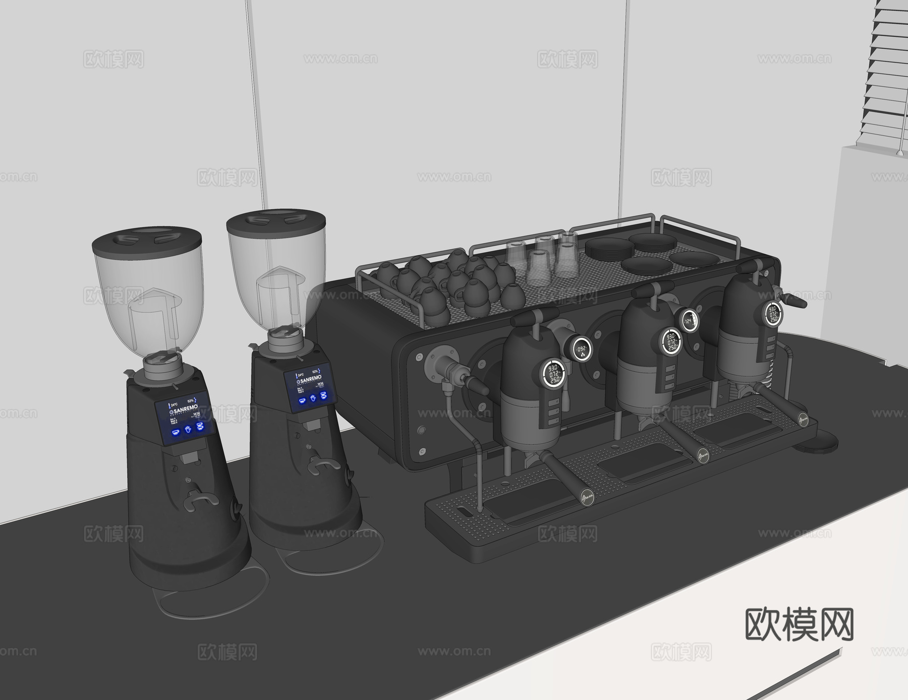 咖啡机 磨豆机 咖啡杯 水杯 托碟su模型