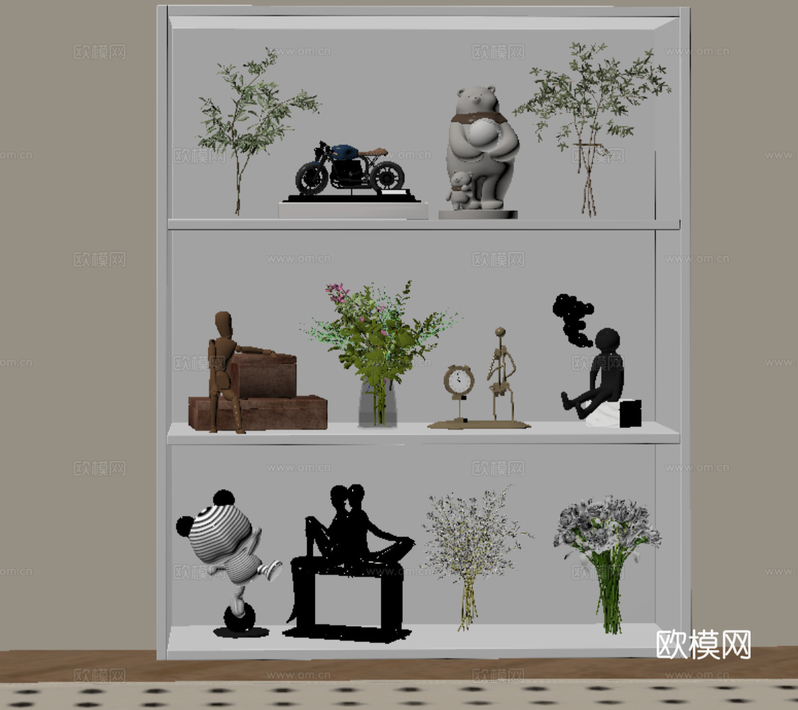 现代书架 儿童书架 置物架 书架陈设摆件 装饰摆件组合su模型