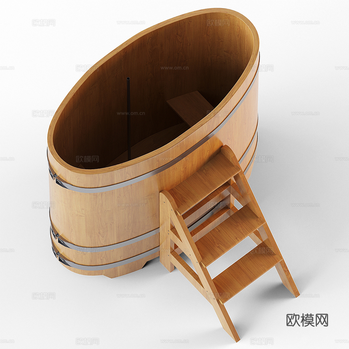 现代原木风椭圆形桑拿浴 桑拿木桶3d模型