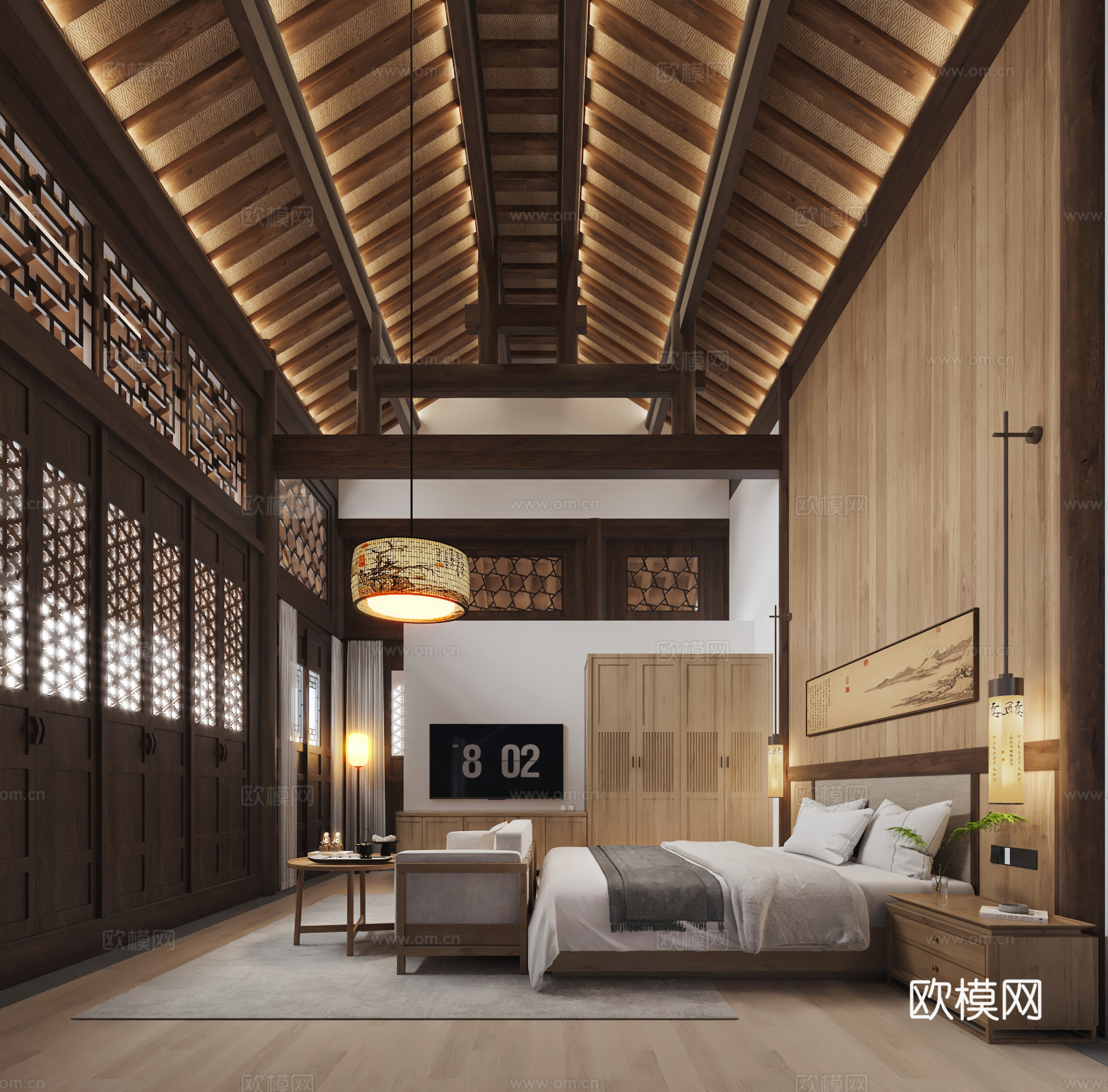 现代民宿酒店客房3d模型