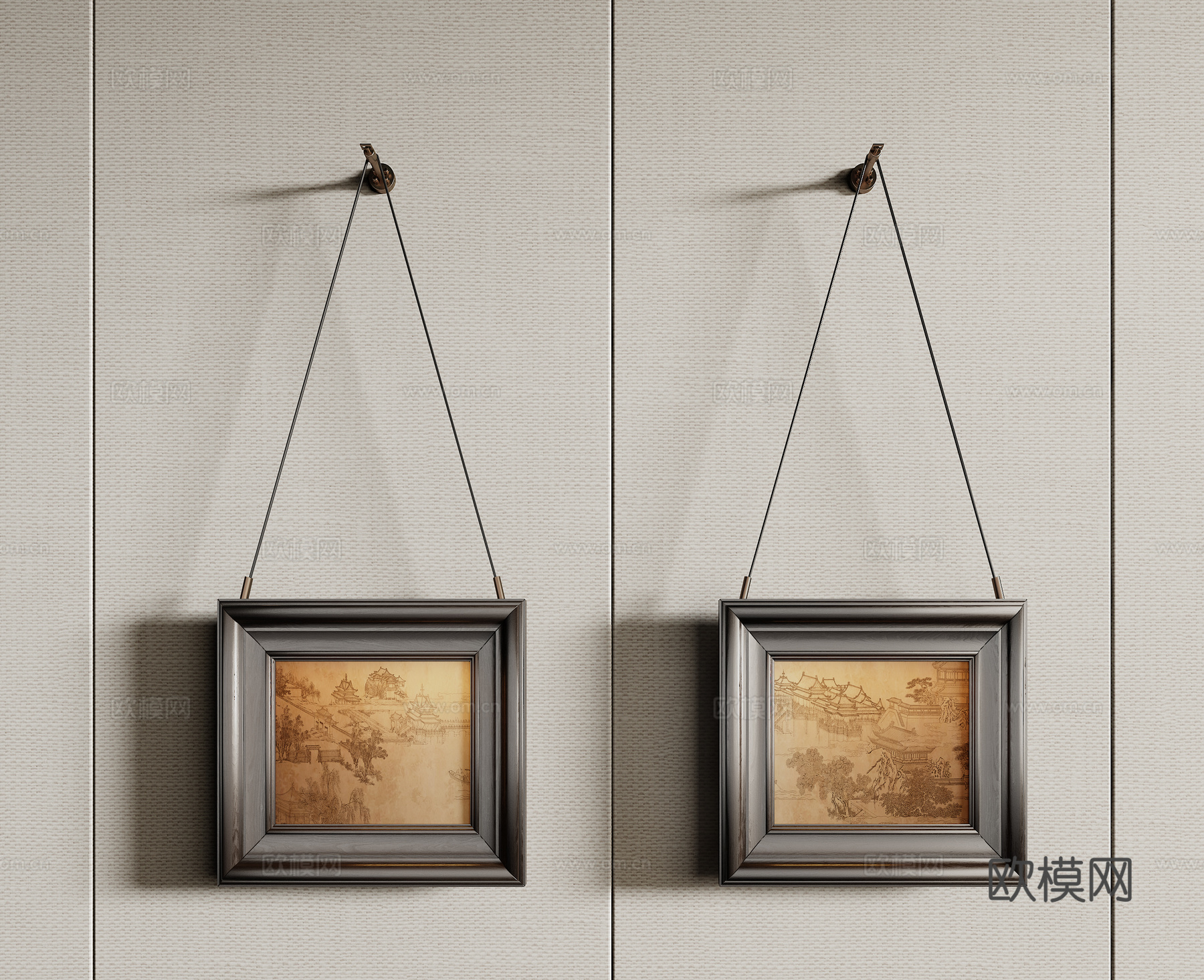 现代复古抽象挂画 装饰画组合 高级挂画 挂画组合su模型