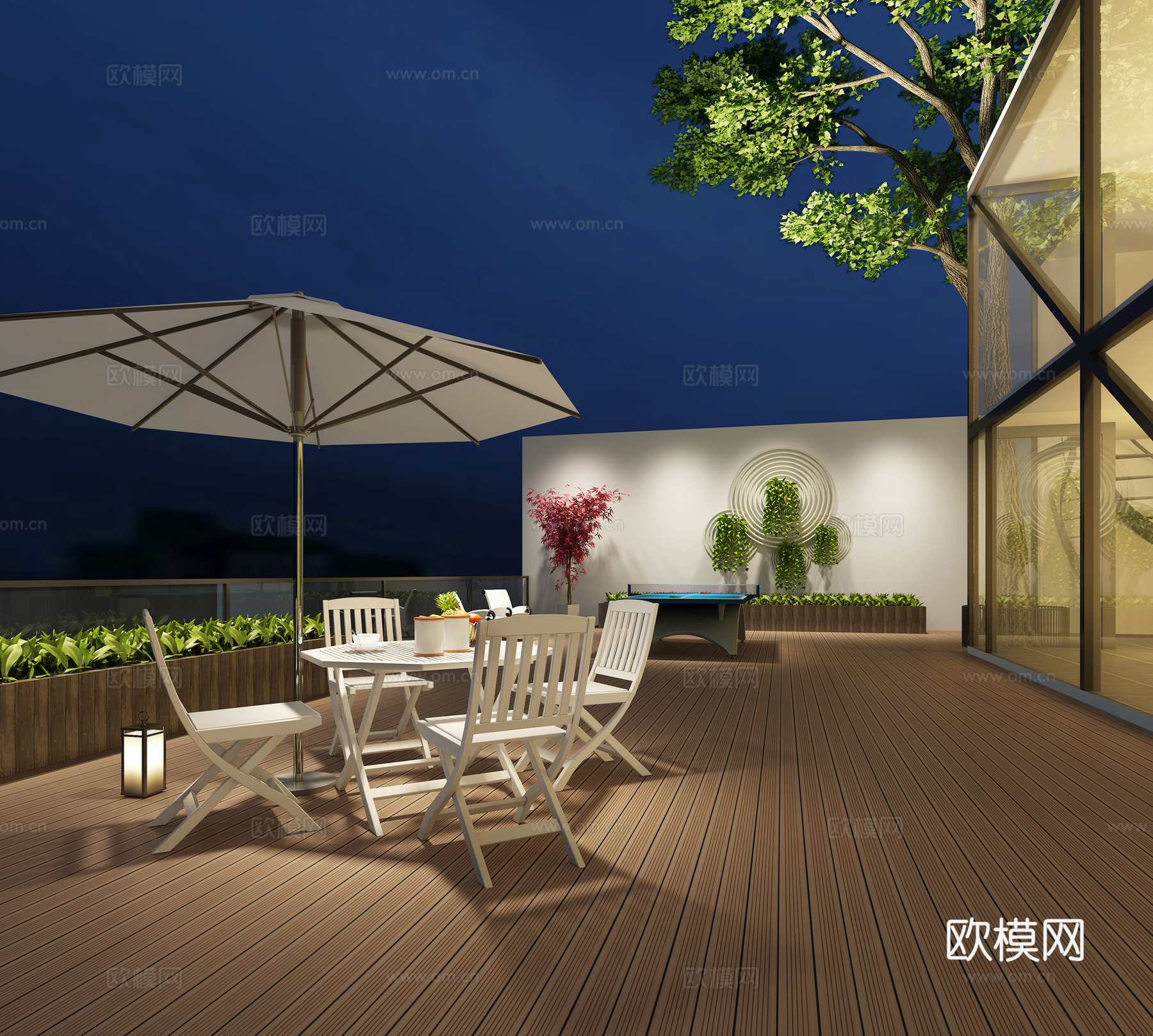 现代庭院 别墅院落 户外休闲 太阳伞 休闲座椅3d模型