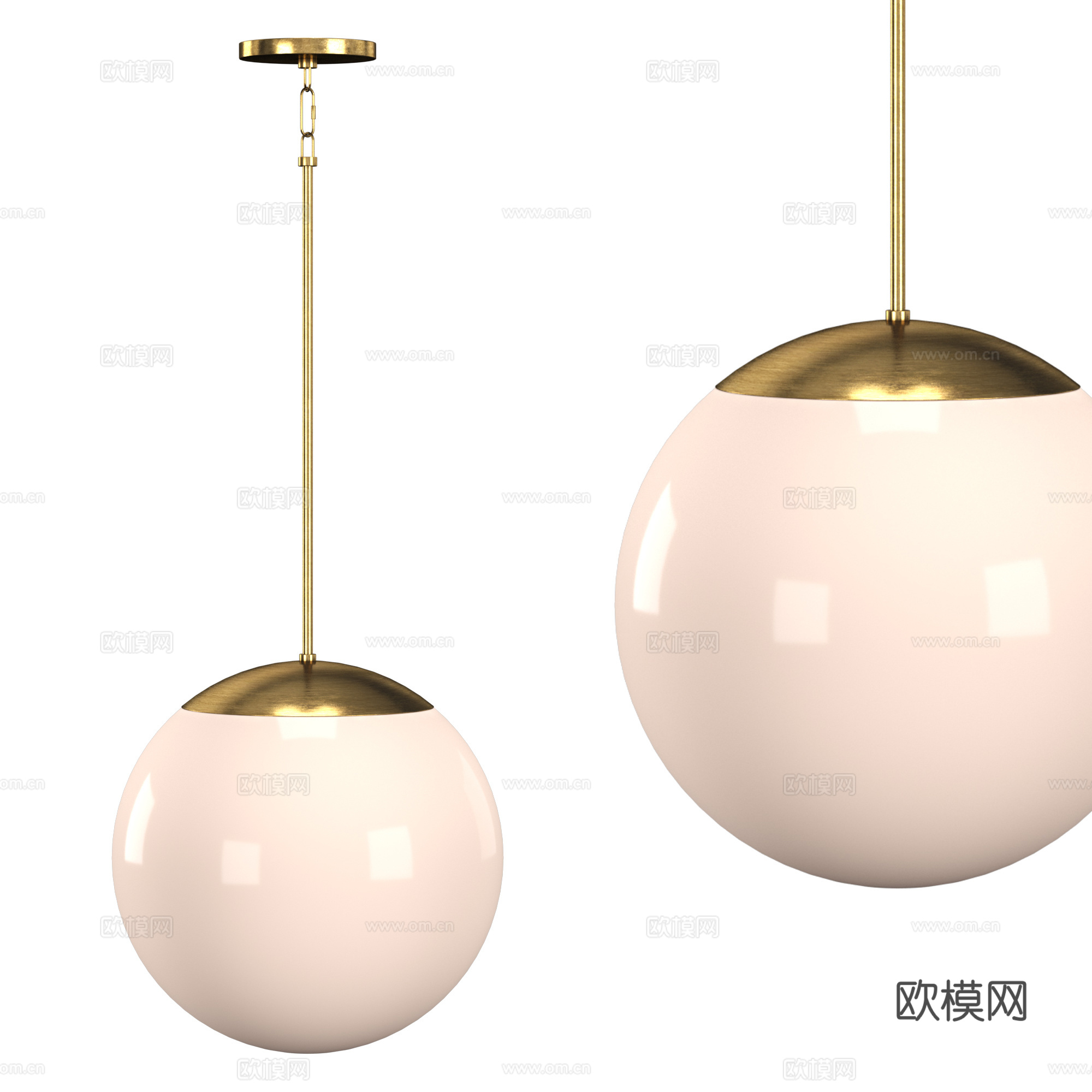 现代轻奢乳白色球形玻璃装饰吊灯3d模型3d模型