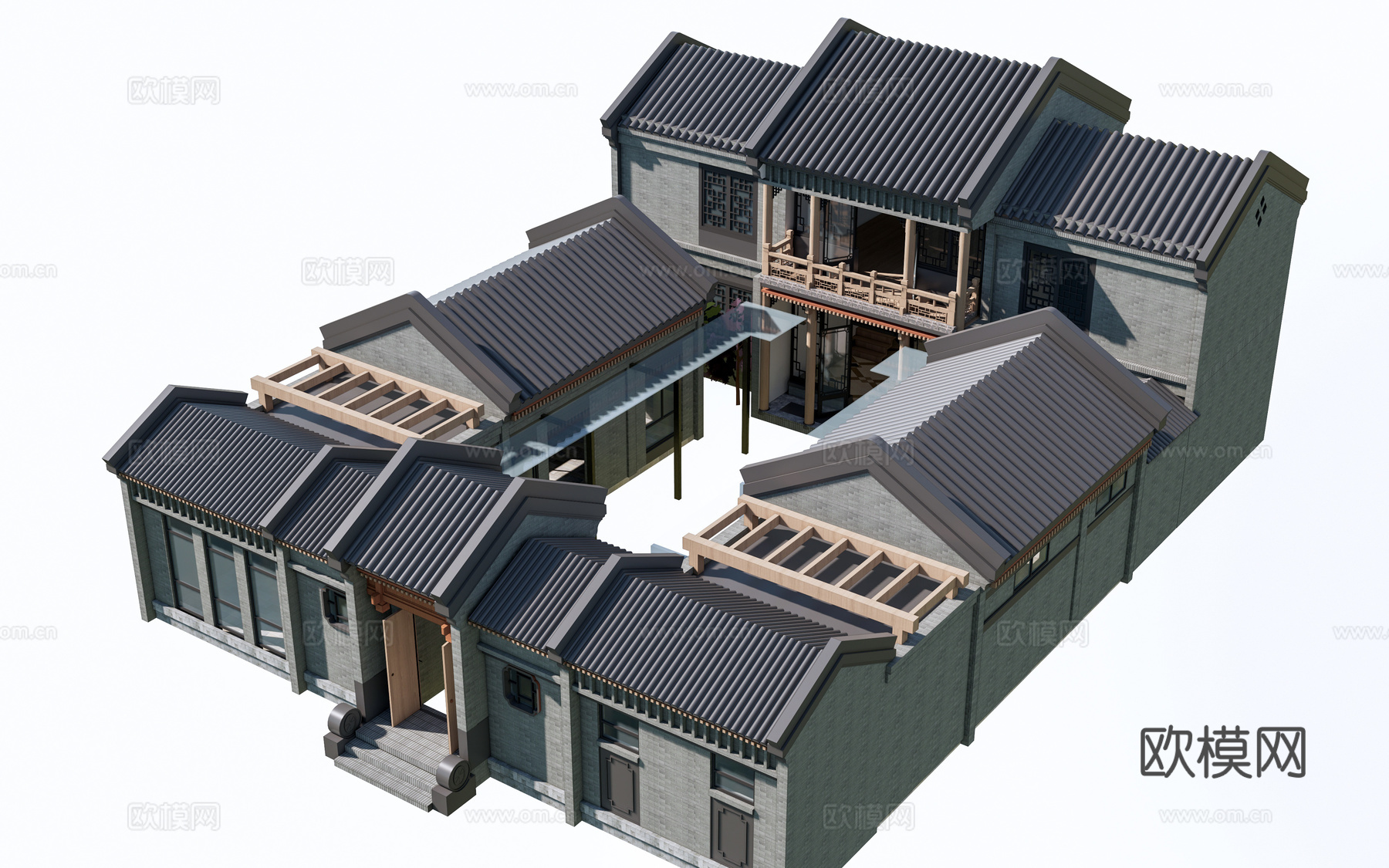 中式四合院建筑 中式院落 中式坡屋顶建筑 中式庭院su模型