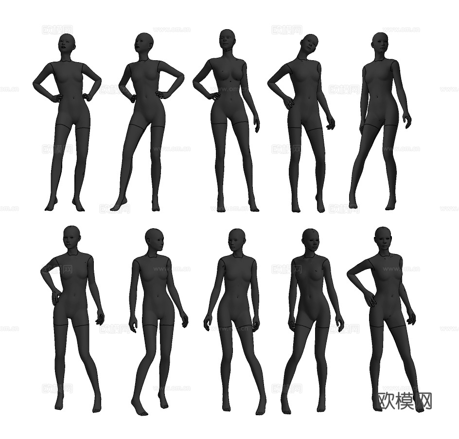 现代女性模特人物su模型下载