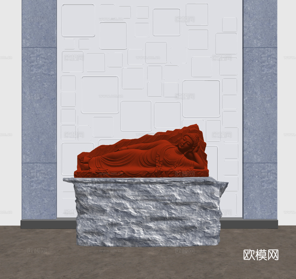 新中式佛像卧佛雕塑摆件su模型下载