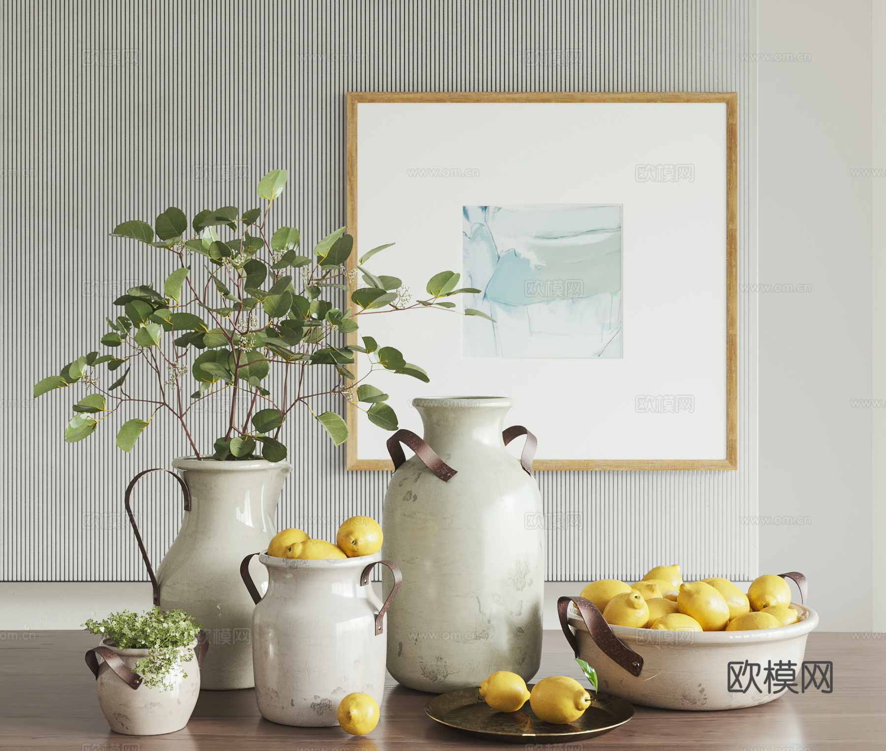 现代柠檬果盘摆件 花瓶 陶瓷 挂画 摆件组合 水果 柠檬3d模型