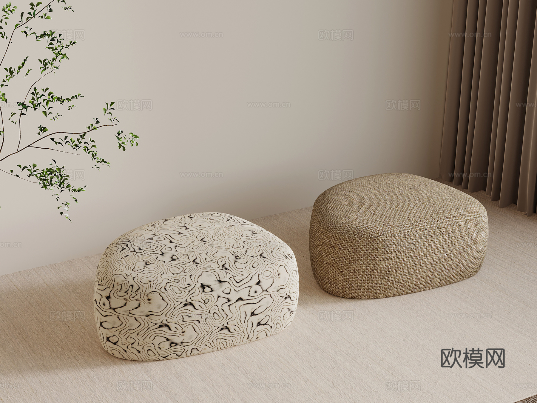 现代中古风沙发凳3d模型