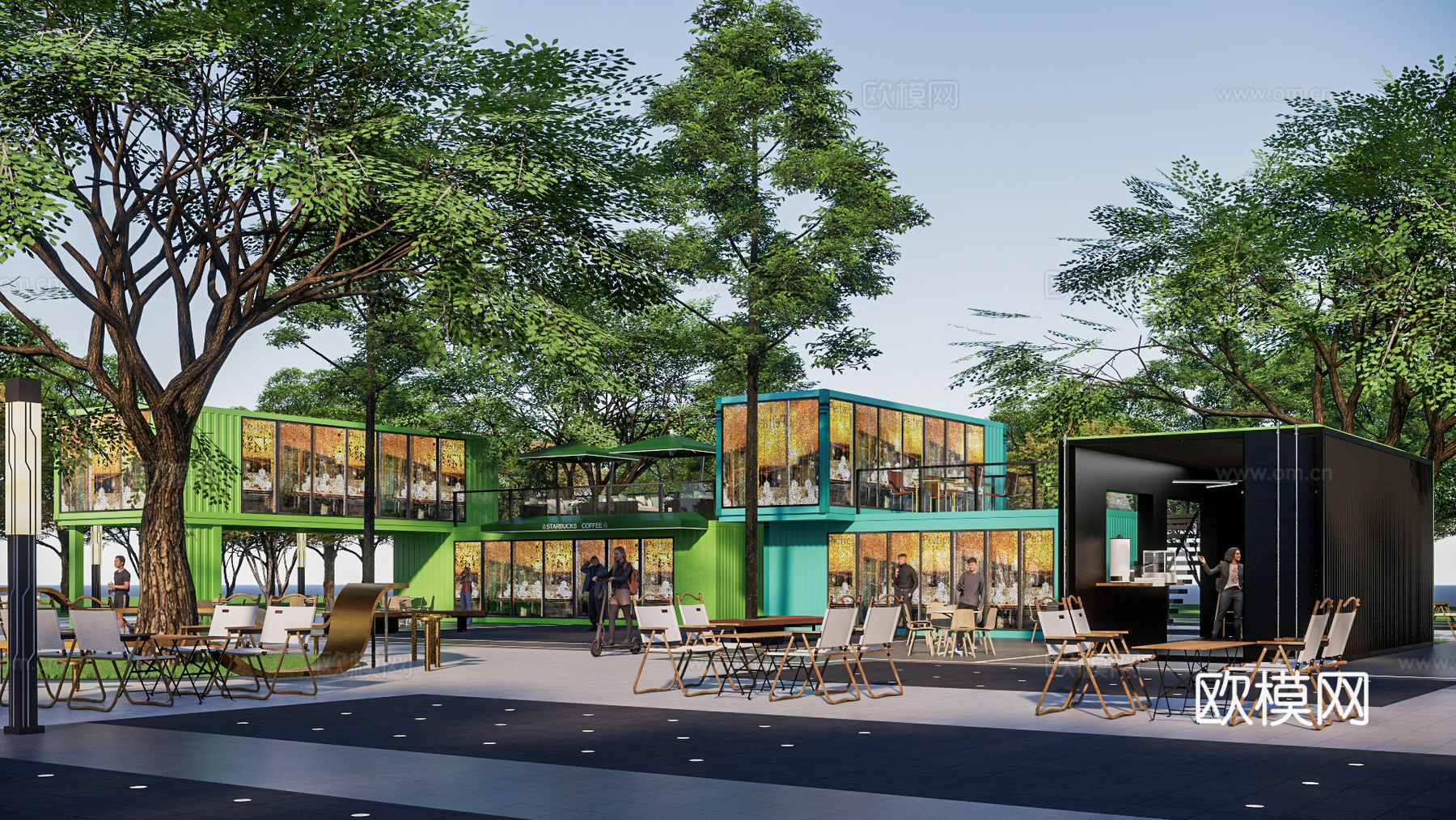 工业风集装箱餐饮店su模型下载