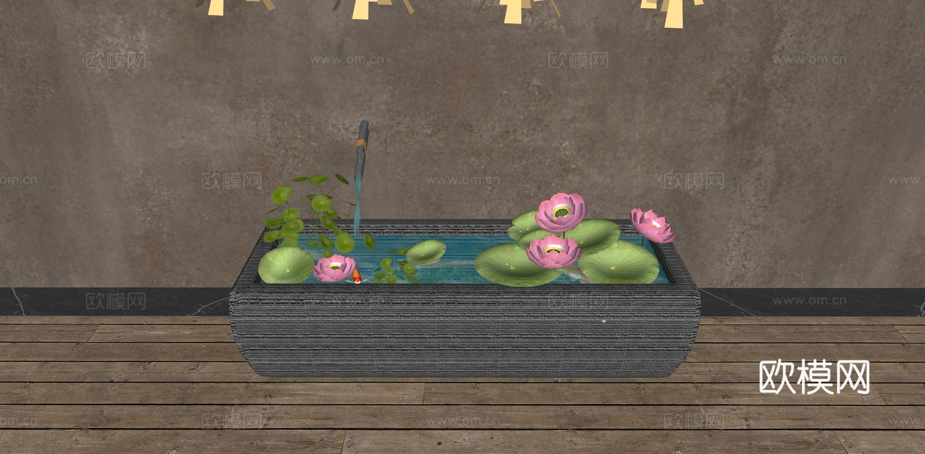 现代水缸 荷花缸 石槽 水槽 养鱼荷花水景 微景观 水生植物su模型