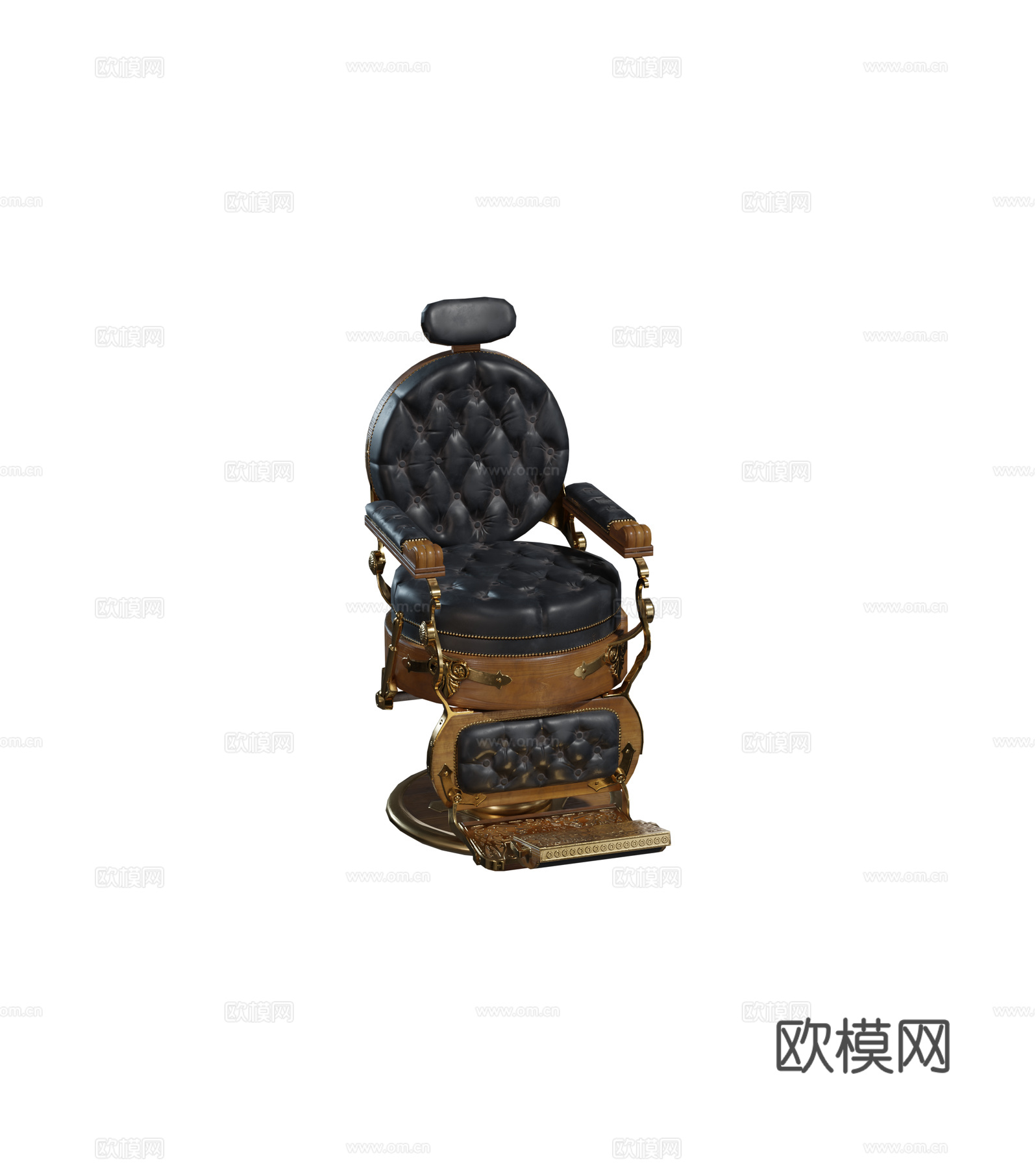 欧式 金属皮革 理发店椅子 剪头椅组合3d模型