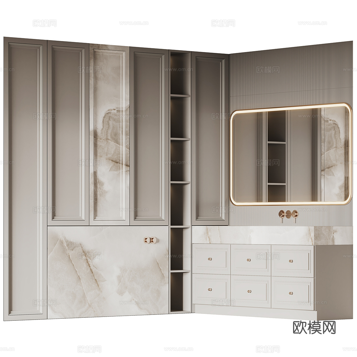 新中式轻奢浴室柜 台盆柜3d模型