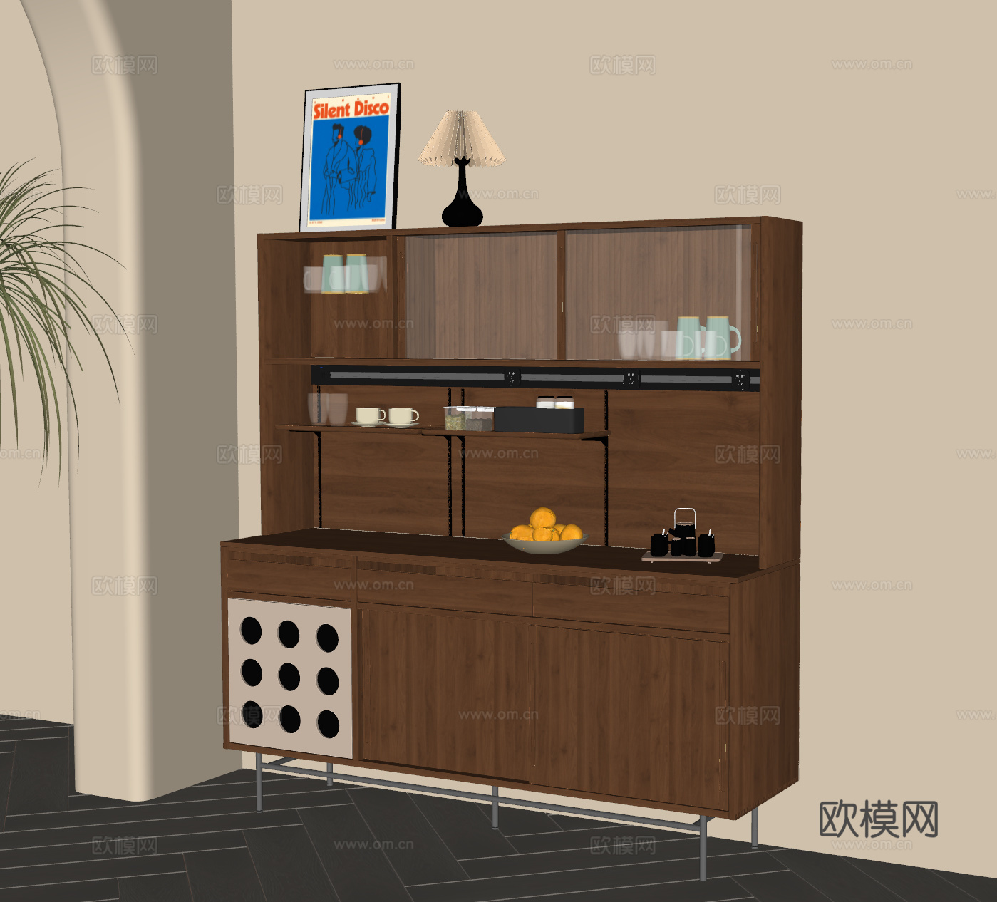 中古风餐边柜 备餐柜su模型