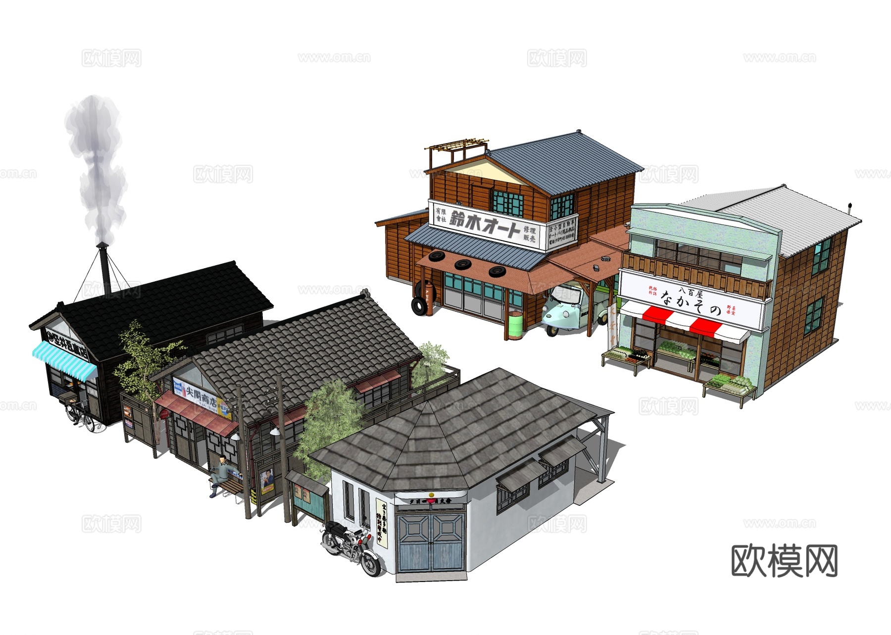 日式建筑 店铺房屋su模型下载