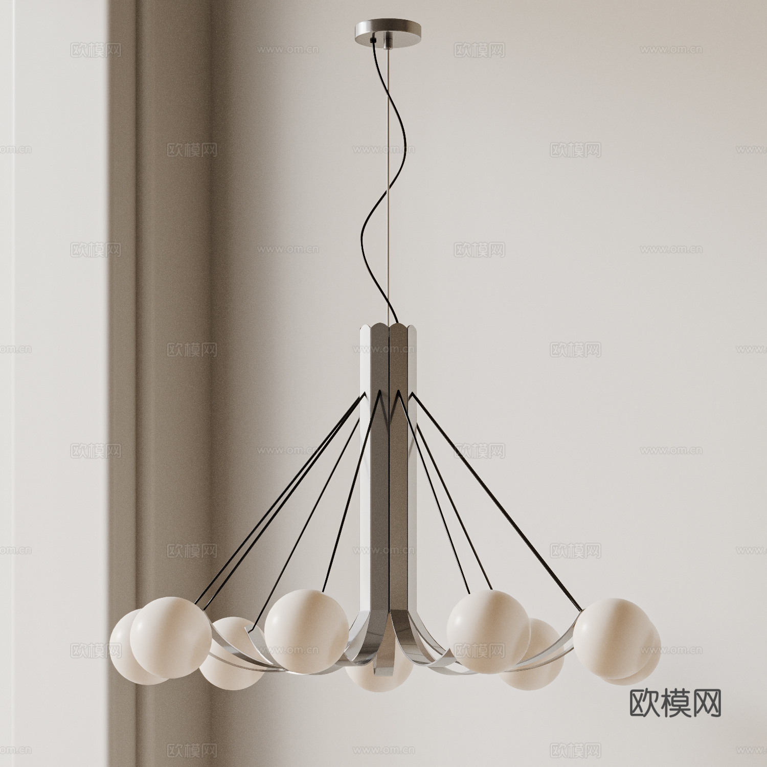 现代中古风吊灯 包豪斯吊灯 多头吊灯 金属吊灯 客厅吊灯3d模型