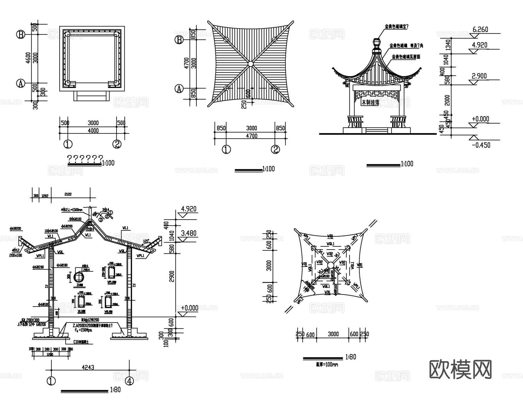 古建亭廊cad施工图