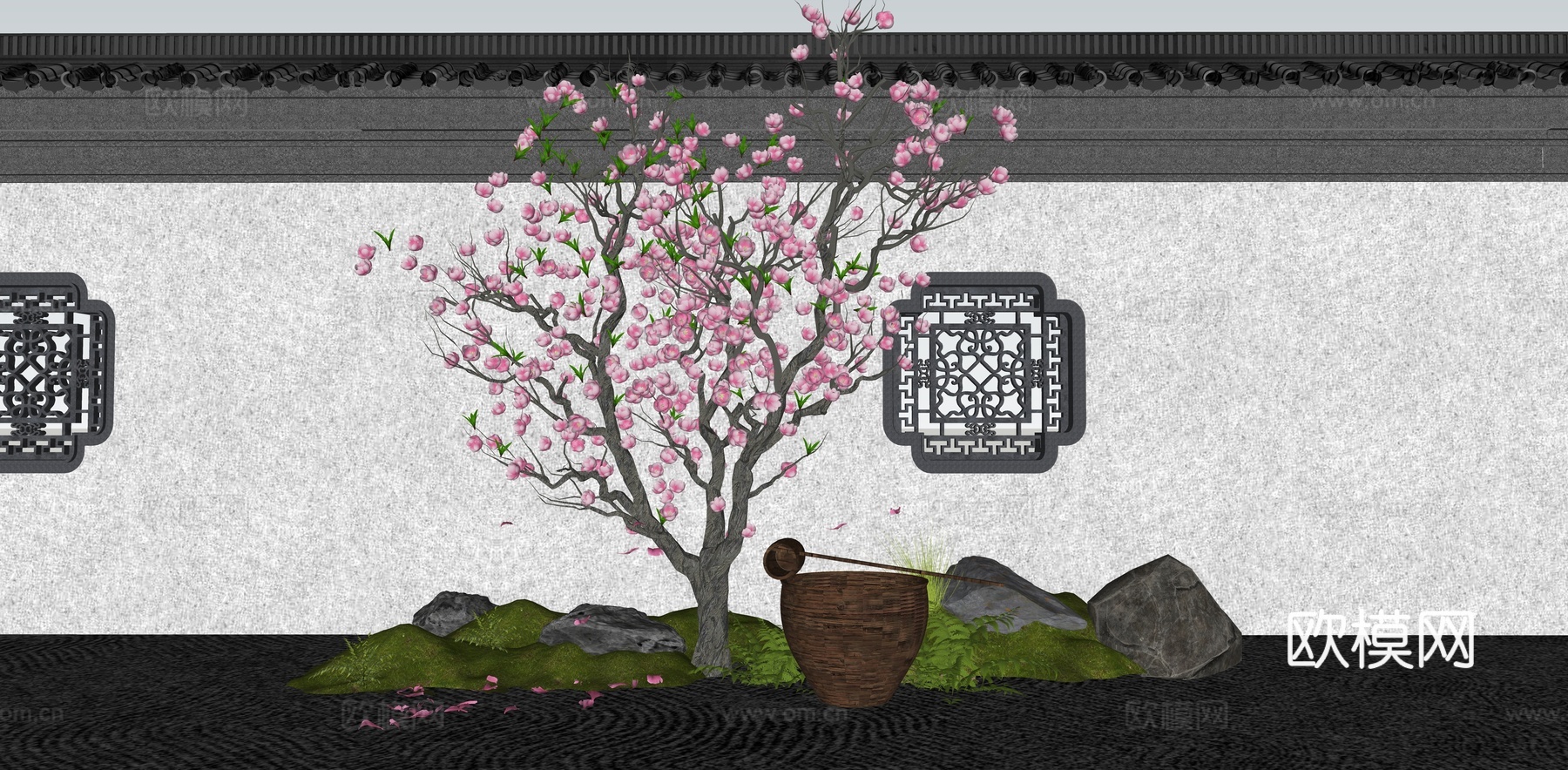 桃花树 景观乔木 园林造型树 庭园花树 开花乔木 垂丝海棠su模型