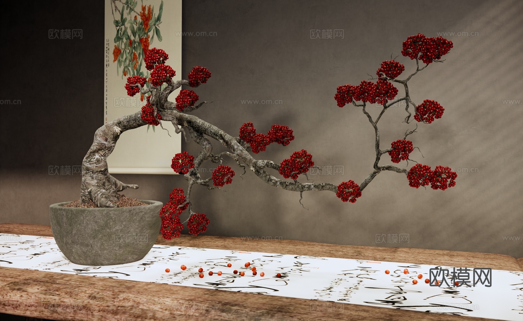 花瓶花艺 侘寂插花 陶罐花艺 造型盆景 陶罐花瓶 干枝 装饰su模型