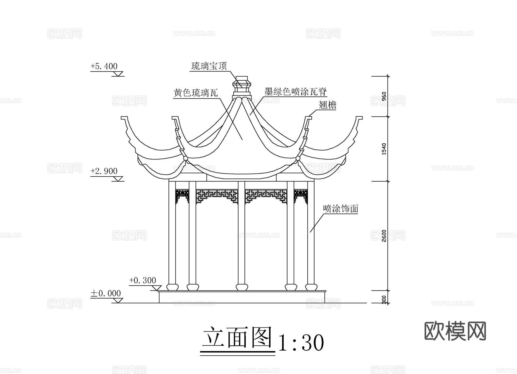 八角亭cad施工图