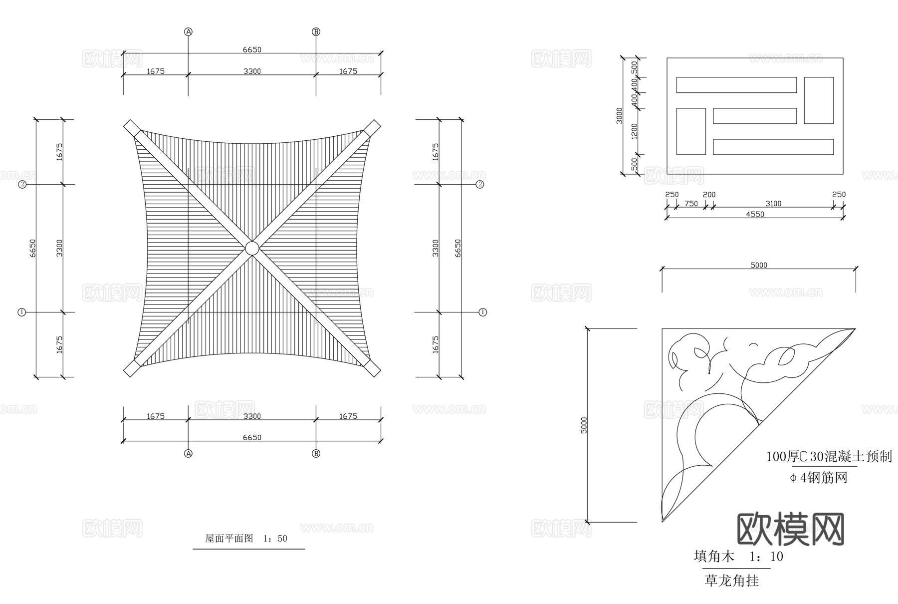 古建四角亭cad施工图