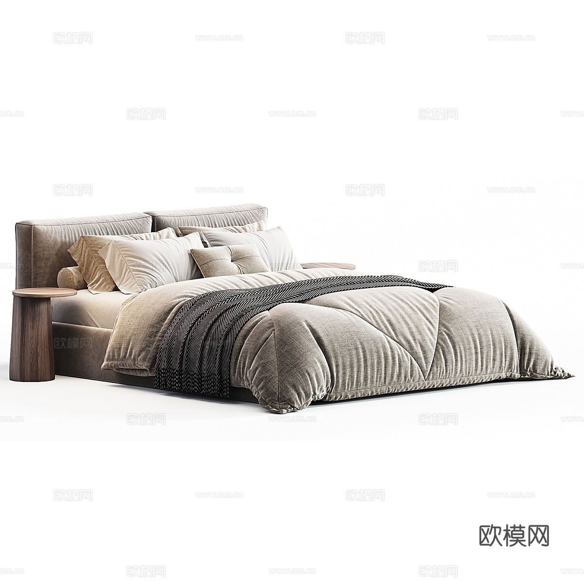 现代意式布艺双人床3d模型