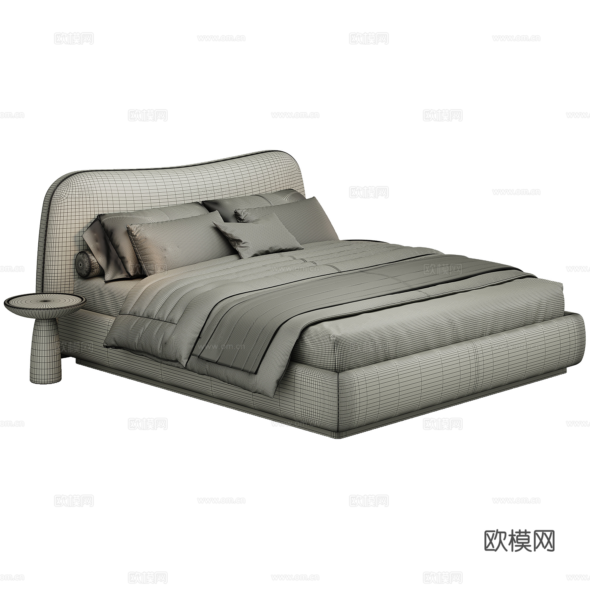 软床 布艺 双人床 床品 抱枕3d模型