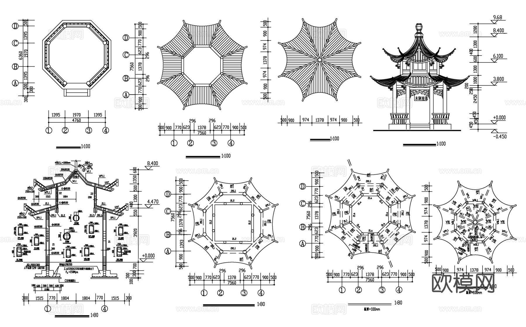 古建亭廊cad施工图